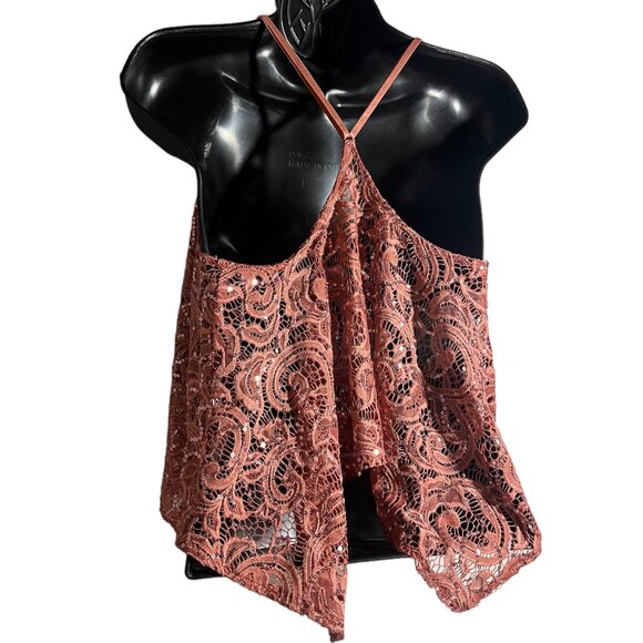 Intimately Free People Best Idea Cami Tank Sz S Rose Pink Sequin Knit Sheer Cami - Picture 6 of 13
